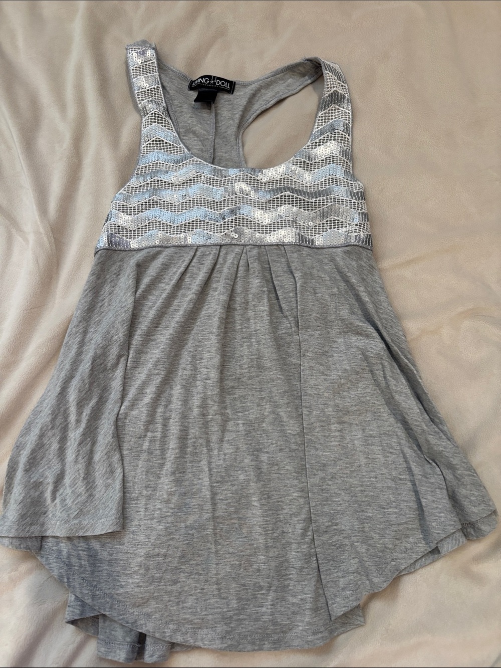 LIVING DOLL  Silver and Grey Sequin Racerback Tank